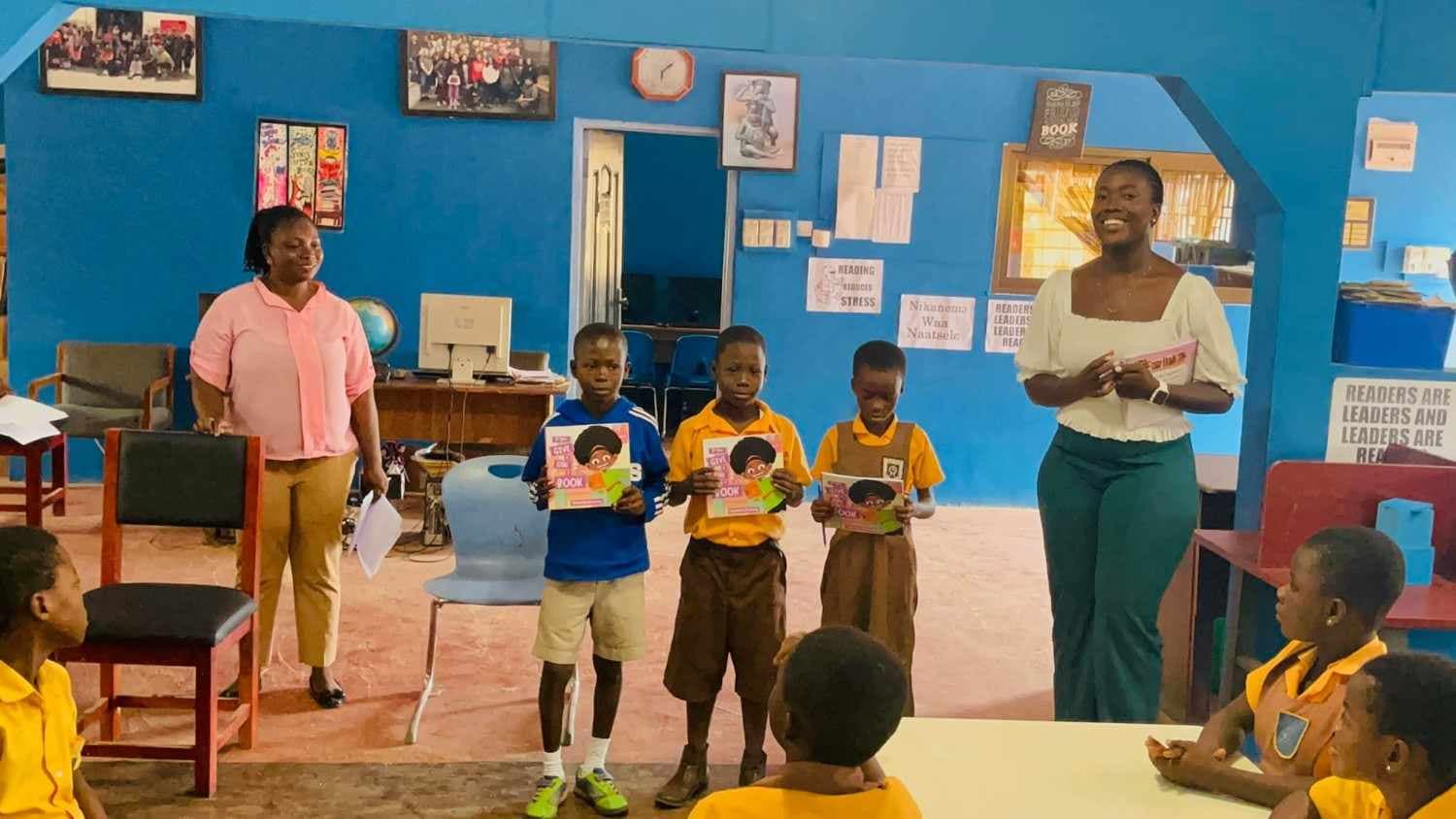 Children reading at Gbawe library